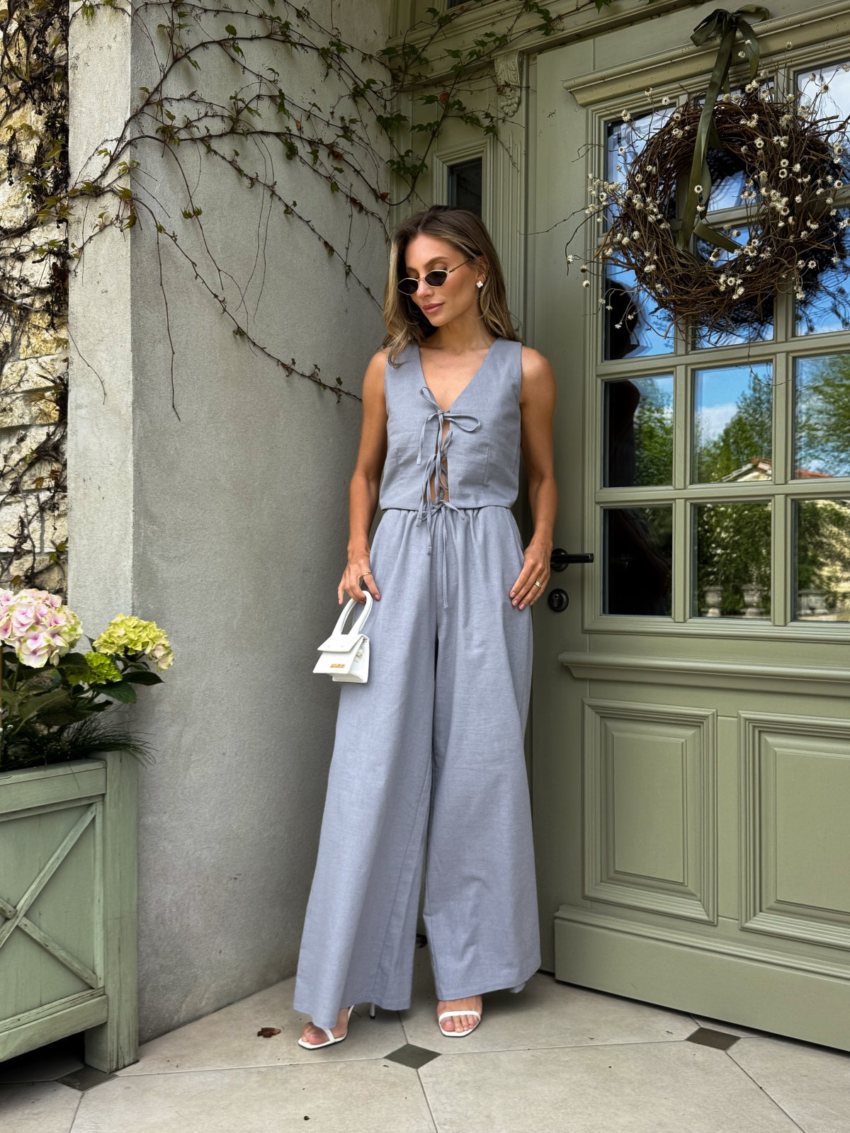 Women's Linen Two-Piece Set with Tie — Confeti