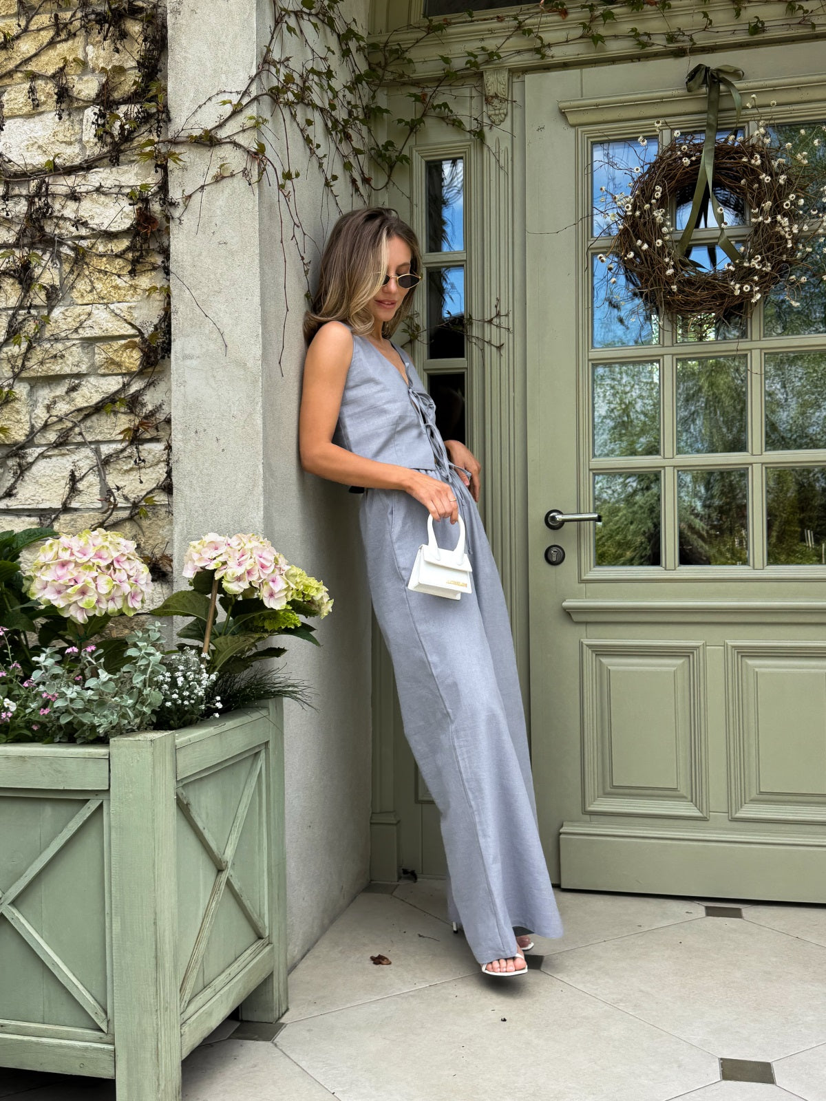 Women's Linen Two-Piece Set with Tie — Confeti