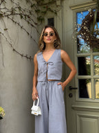 Women's Linen Two-Piece Set with Tie — Confeti