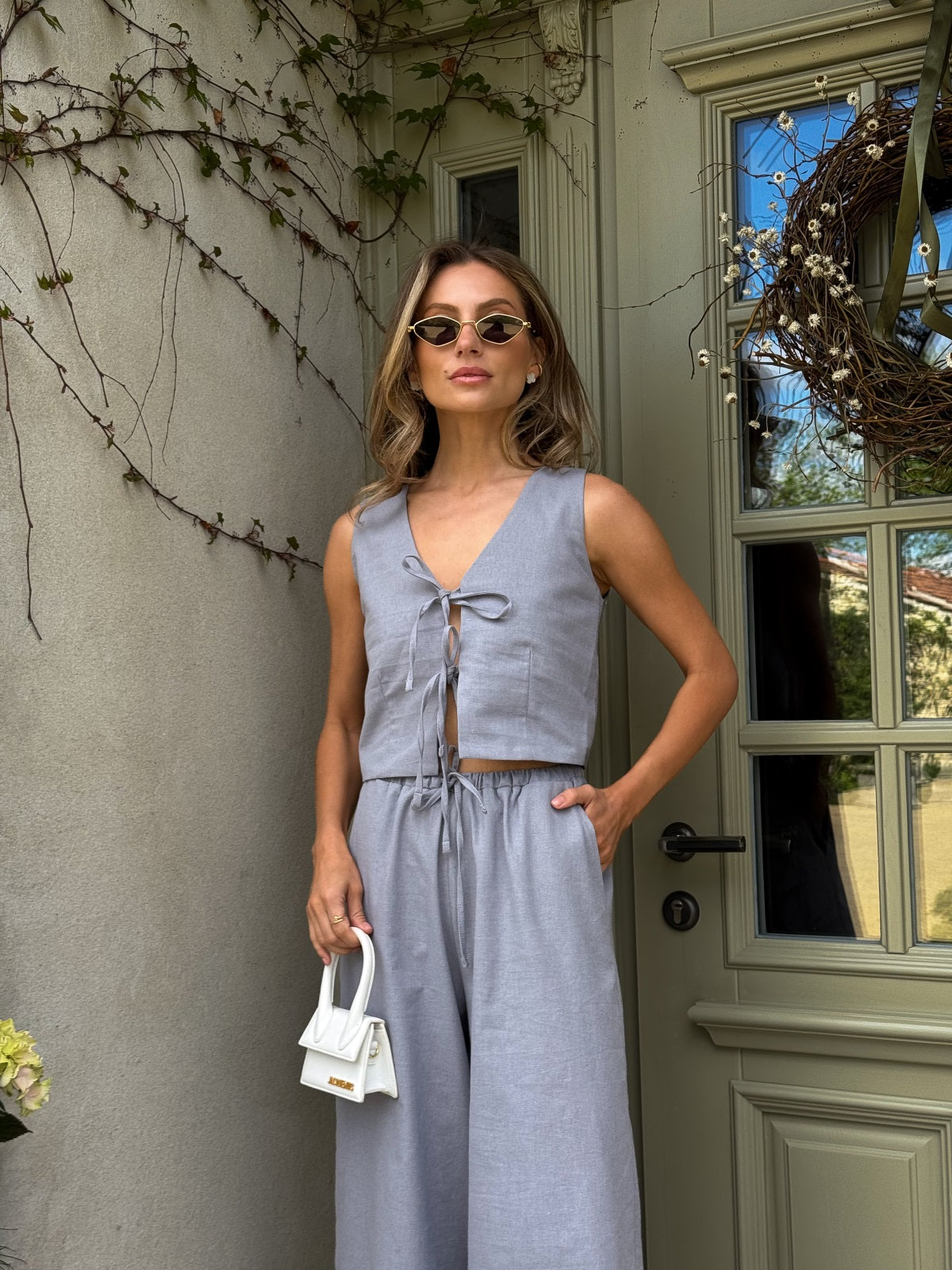 Women's Linen Two-Piece Set with Tie — Confeti