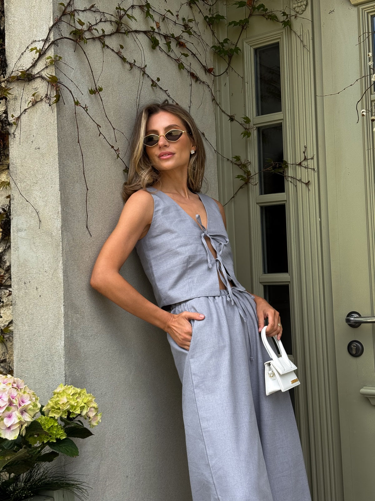 Women's Linen Two-Piece Set with Tie — Confeti