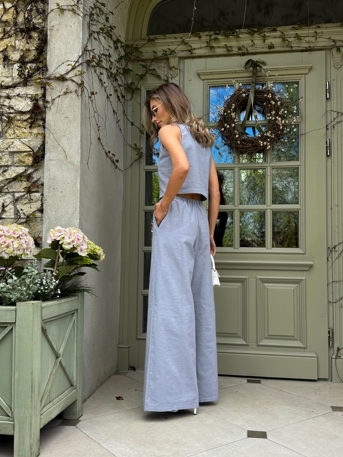 Women's Linen Two-Piece Set with Tie — Confeti