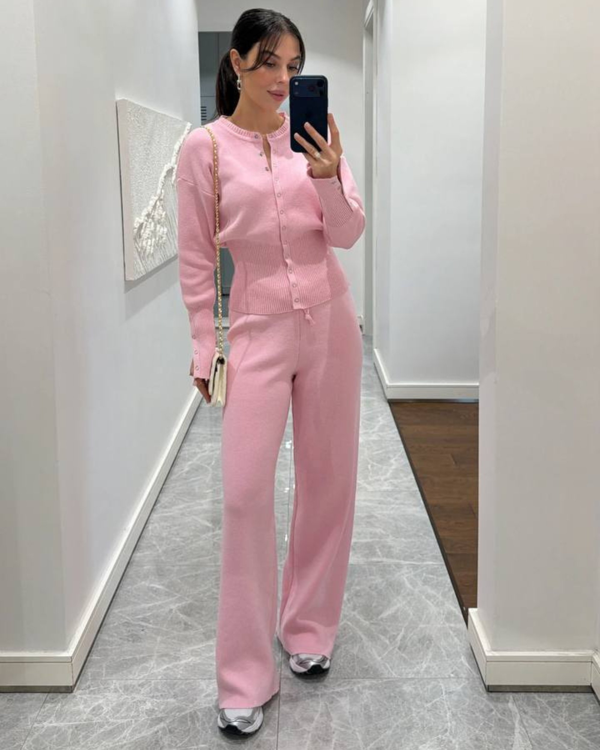 Cotton Knit Cardigan Set