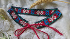 Plyn Chasu Floral Sylianka – Ukrainian Beaded Choker in Green, blue, red and white – styling view 4