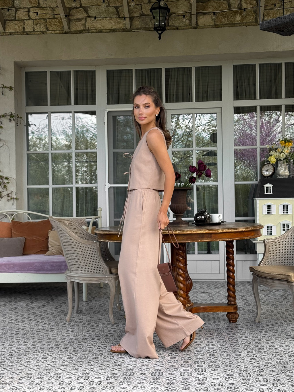 Women's Linen Two-Piece Set with Tie — Confeti