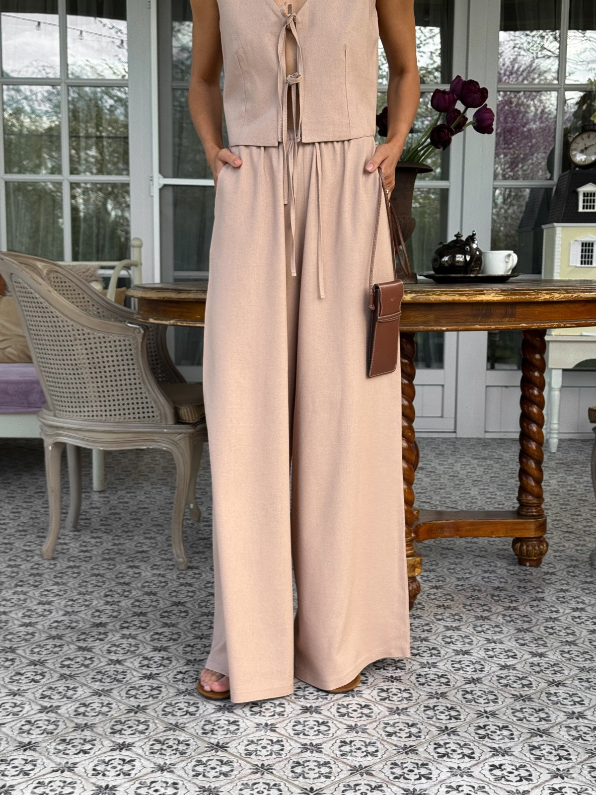 Women's Linen Two-Piece Set with Tie — Confeti
