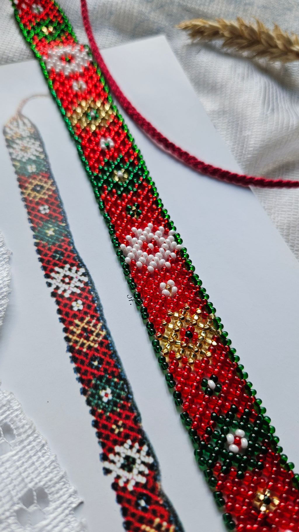 Krasa Red Floral Sylianka – Ukrainian Beaded Choker in Red, green and white – styling view 3