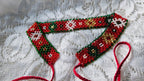 Krasa Red Floral Sylianka – Ukrainian Beaded Choker in Red, green and white – beadwork detail 3