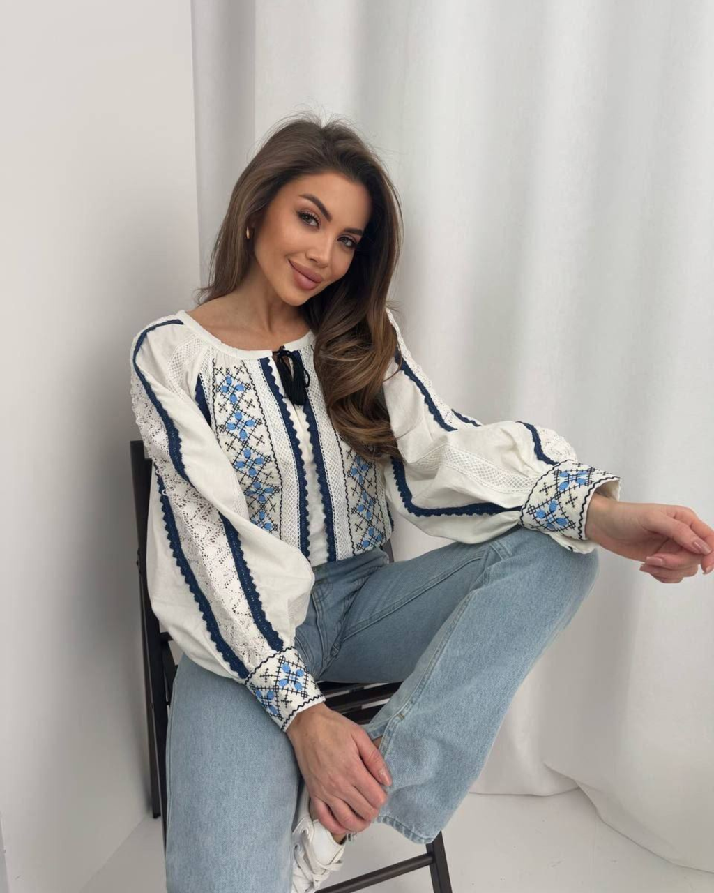 White Lace-Trim Embroidered Vyshyvanka