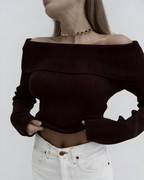 Open Shoulder Cotton Blend Top