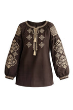 Women's Chocolate Embroidered Vyshyvanka Shirt - Tie Neck - product photo 4