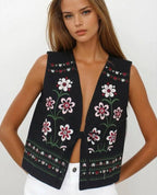 Women's Floral Embroidered Tie Vest - Ukrainian Inspired Layer product photo 1