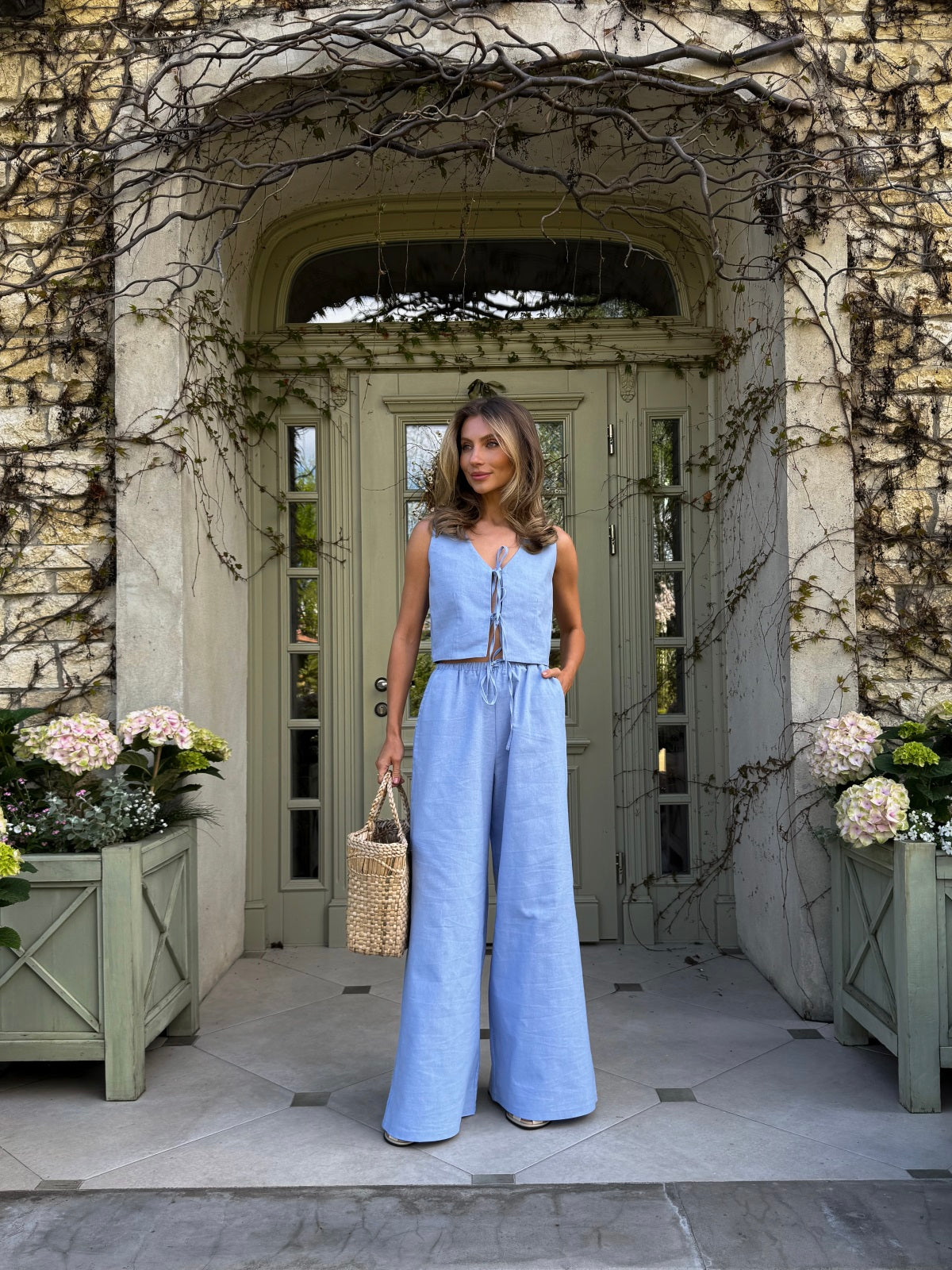 Women's Linen Two-Piece Set with Tie — Confeti