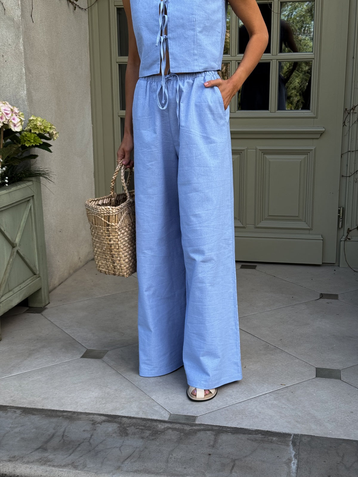 Women's Linen Two-Piece Set with Tie — Confeti