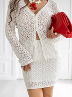 Women's Cotton Knit Cardigan and Mini Skirt Set in milk, main view