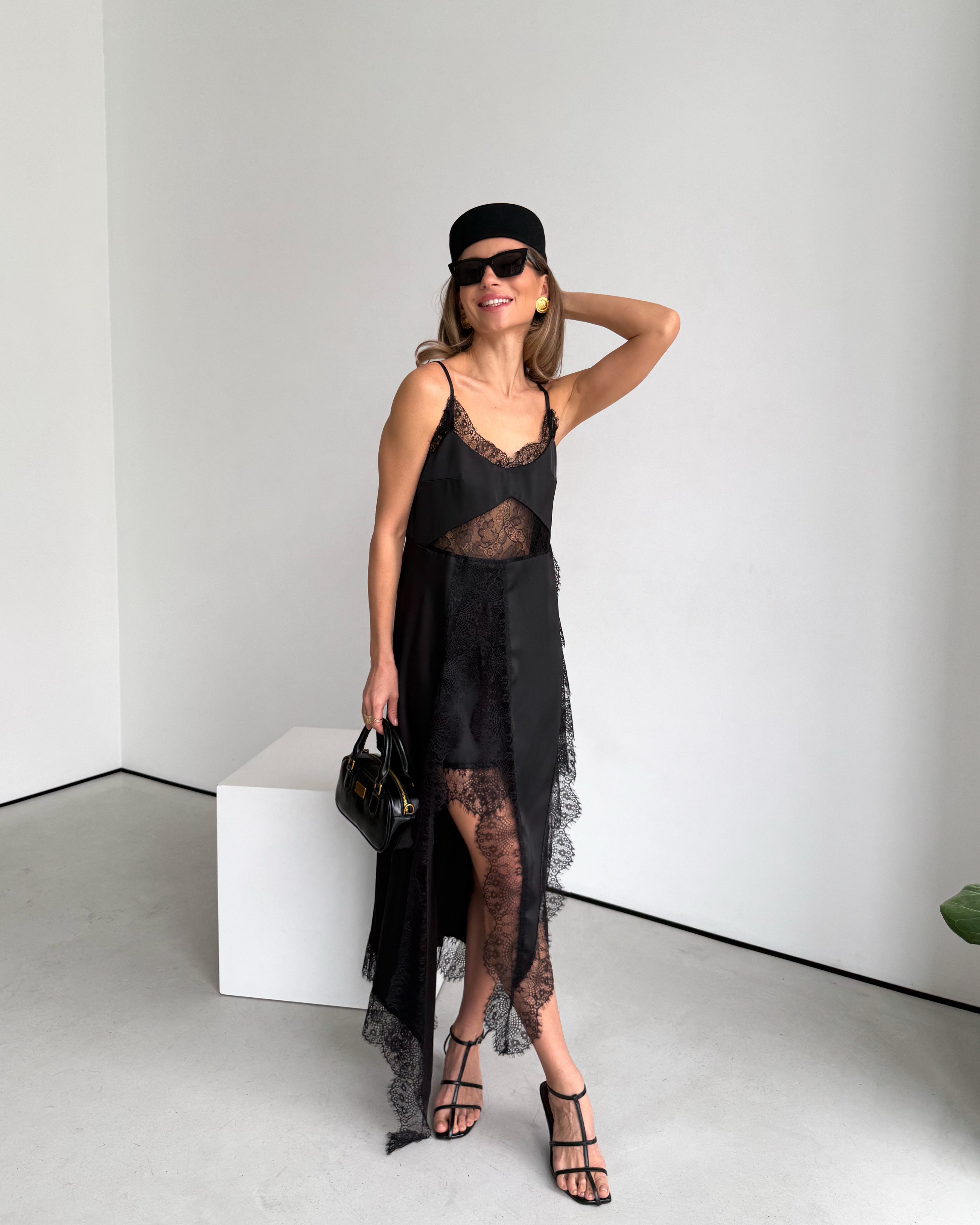 Women's Asymmetric Dress Gloria — Premium Satin & Lace