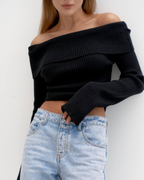 Open Shoulder Cotton Blend Top