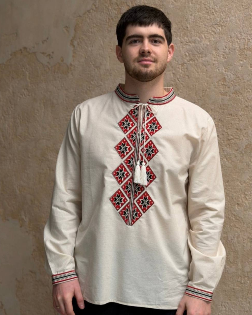 Red Geometric Embroidery – Vyshyvanka –  Men
