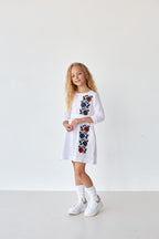Girls' Ukrainian Embroidered Dress "Malvochka" — Mallow Flower Folk Dress