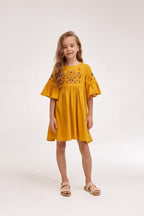 Girls' Ukrainian Embroidered Dress "Zaichyky" — Bunny Easter Vyshyvanka in Blue