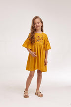 Girls' Ukrainian Embroidered Dress "Zaichyky" — Bunny Easter Vyshyvanka in Blue