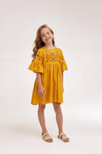 Girls' Ukrainian Embroidered Dress "Zaichyky" — Bunny Easter Vyshyvanka in Blue