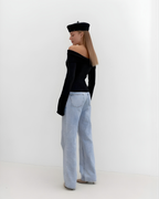 Open Shoulder Cotton Blend Top