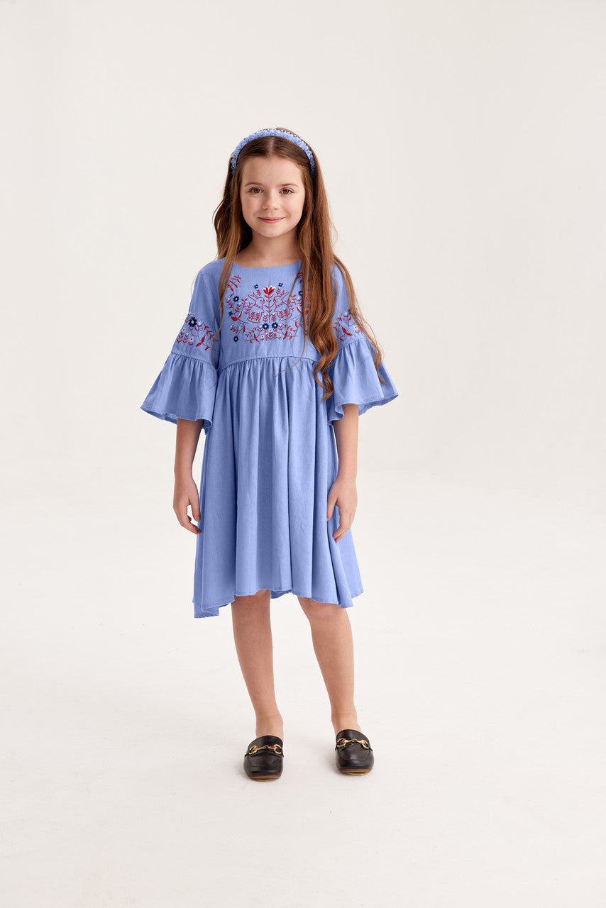 Girls' Ukrainian Embroidered Dress "Zaichyky" — Bunny Vyshyvanka in Yellow
