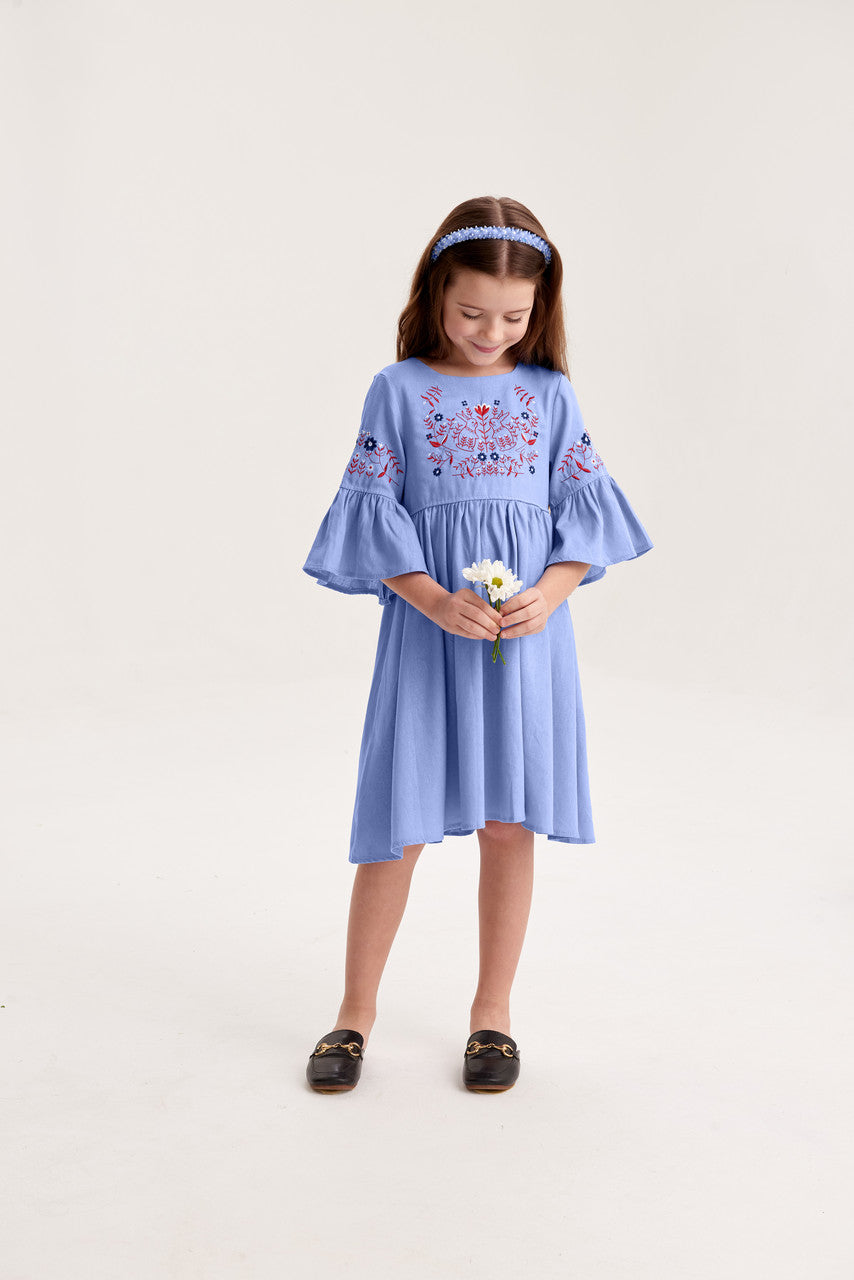 Girls' Ukrainian Embroidered Dress "Zaichyky" — Bunny Vyshyvanka in Yellow