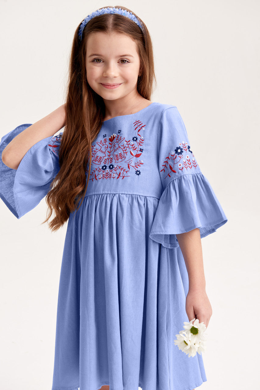 Girls' Ukrainian Embroidered Dress "Zaichyky" — Bunny Vyshyvanka in Yellow