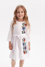 Girls' Ukrainian Embroidered Dress "Malvochka" — Mallow Flower Folk Dress