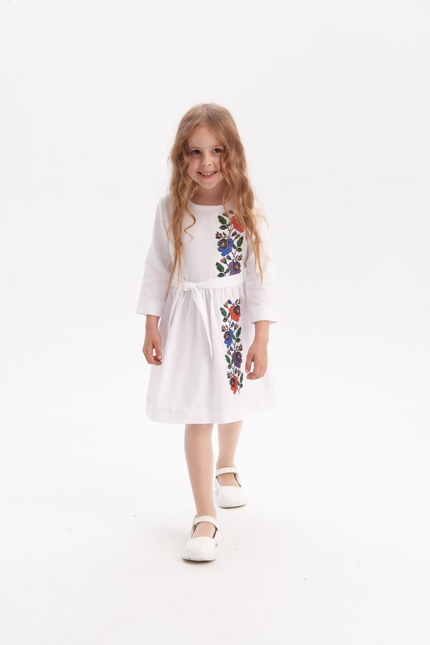 Girls' Ukrainian Embroidered Dress "Malvochka" — Mallow Flower Folk Dress