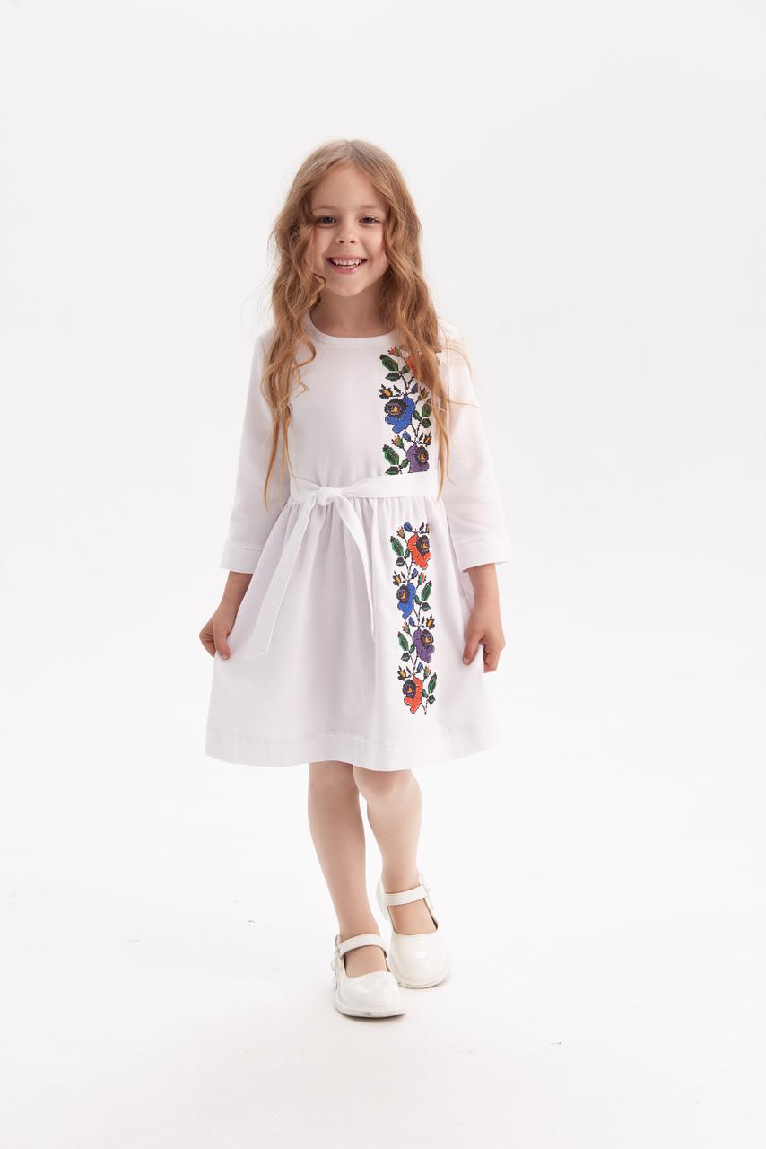 Girls' Ukrainian Embroidered Dress "Malvochka" — Mallow Flower Folk Dress