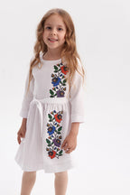 Girls' Ukrainian Embroidered Dress "Malvochka" — Mallow Flower Folk Dress