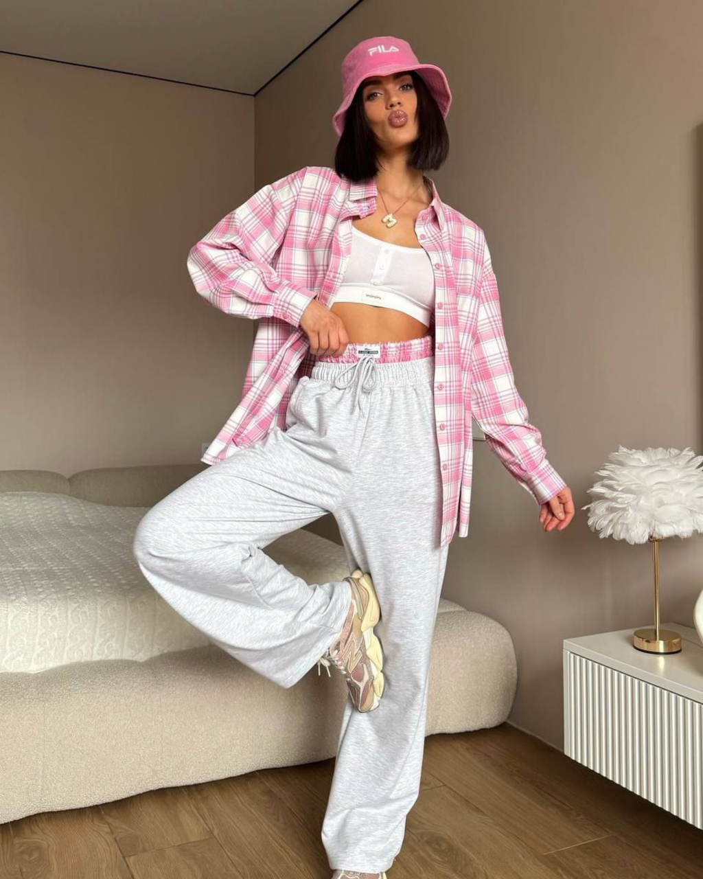 Flannel Shirt & Palazzo Pants Set