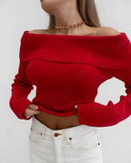 Open Shoulder Cotton Blend Top