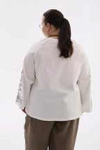 Berehynia Plus Size Linen-Cotton Vyshyvanka Blouse - Milk & Gray
