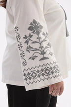 Berehynia Plus Size Linen-Cotton Vyshyvanka Blouse - Milk & Gray