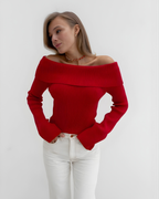 Open Shoulder Cotton Blend Top