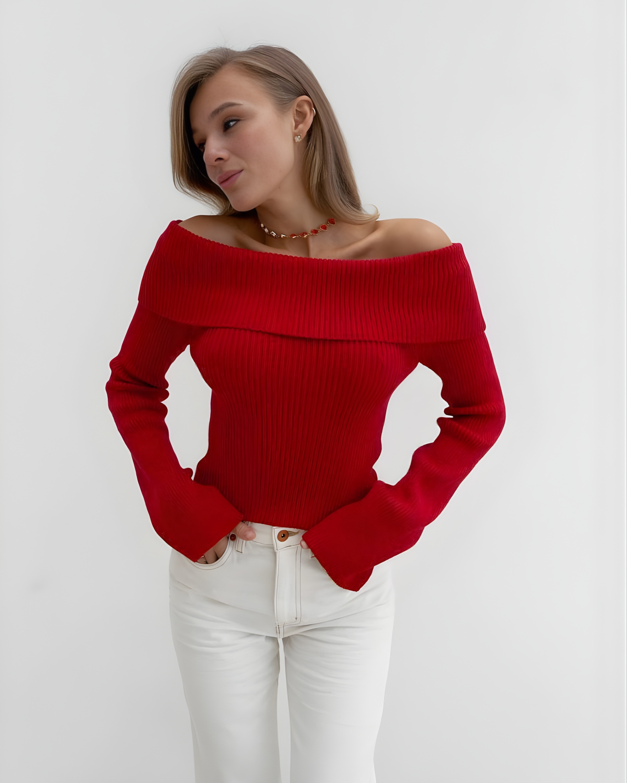 Open Shoulder Cotton Blend Top