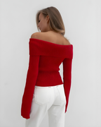 Open Shoulder Cotton Blend Top