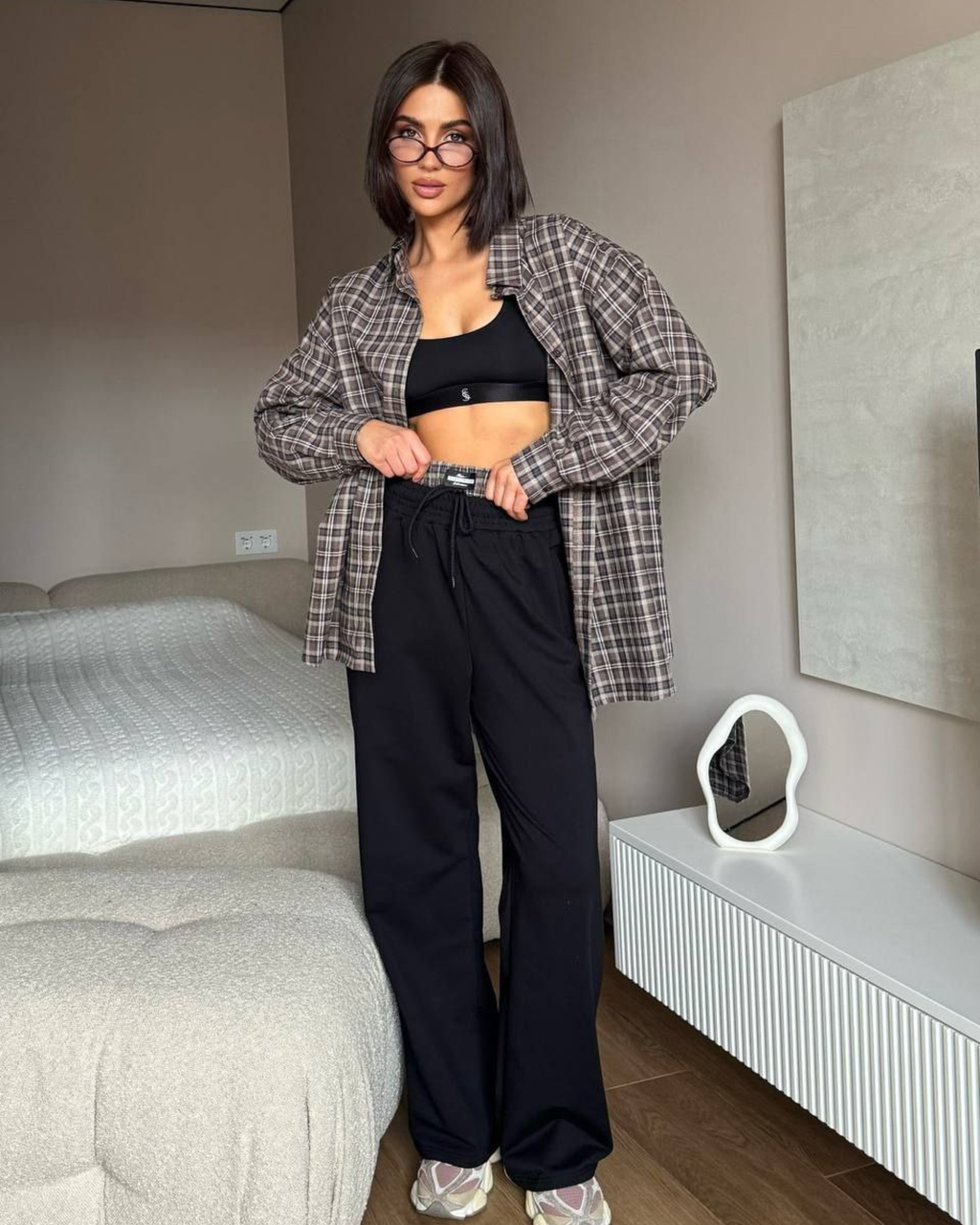 Flannel Shirt & Palazzo Pants Set