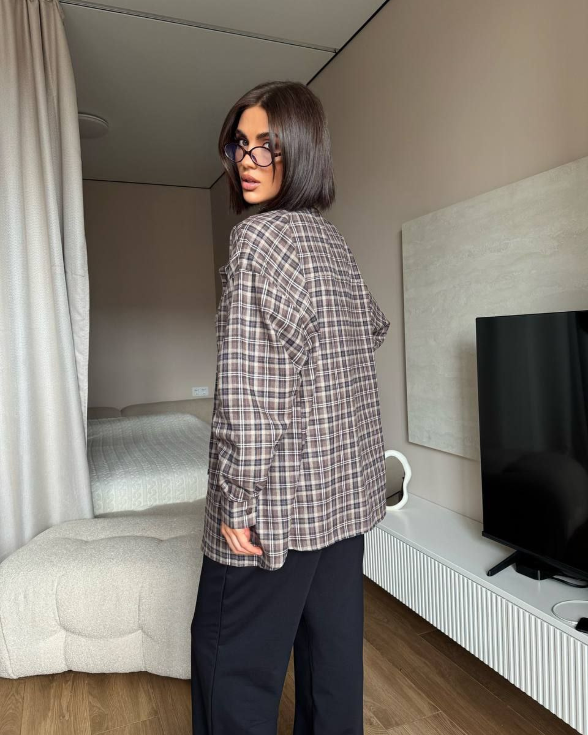 Flannel Shirt & Palazzo Pants Set