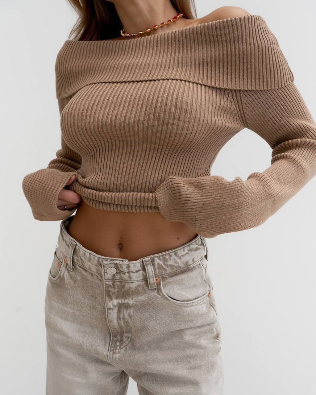 Open Shoulder Cotton Blend Top