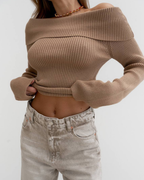 Open Shoulder Cotton Blend Top