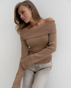 Open Shoulder Cotton Blend Top