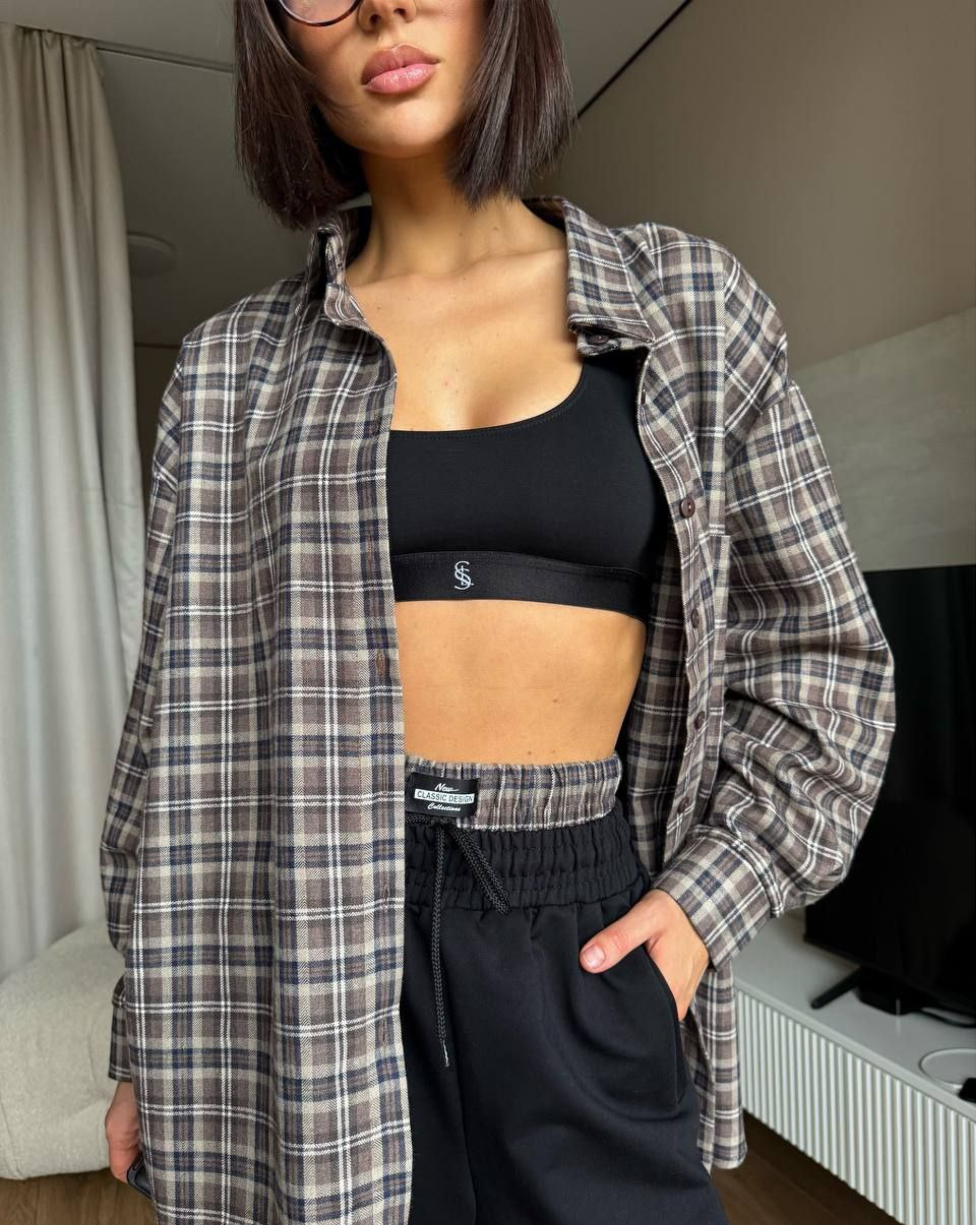 Flannel Shirt & Palazzo Pants Set