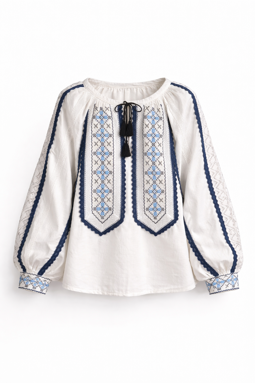 White Lace-Trim Embroidered Vyshyvanka