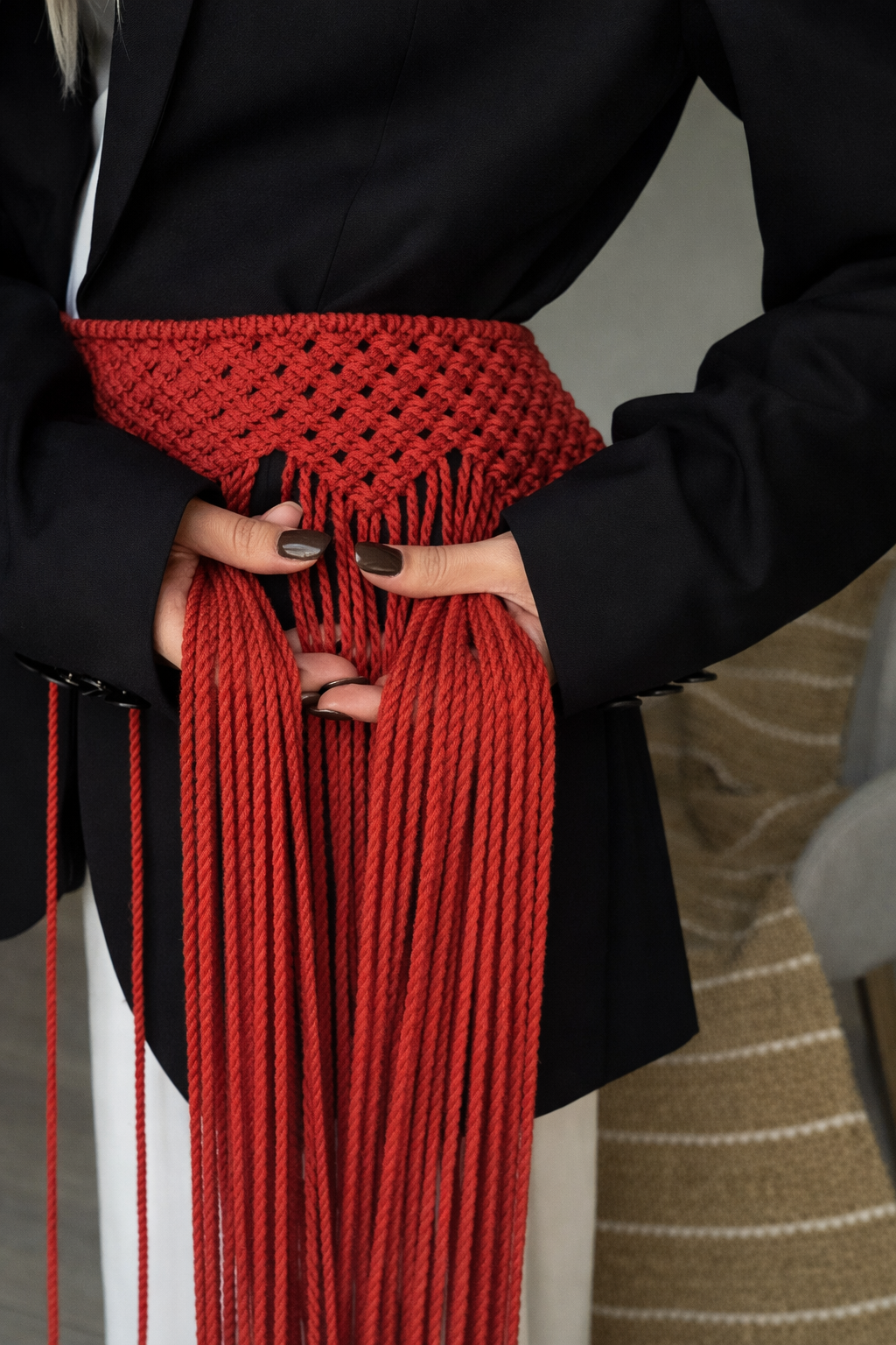 Prypynka, Traditional Ukrainian Apron in Red and Black, main view