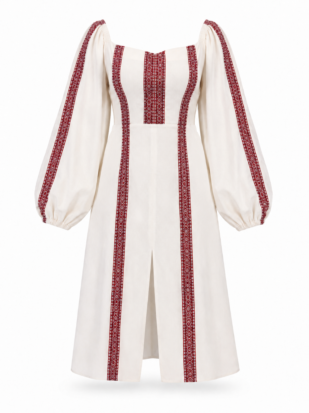 Women's Linen Embroidered Maxi Dress - Lace-Up Back
